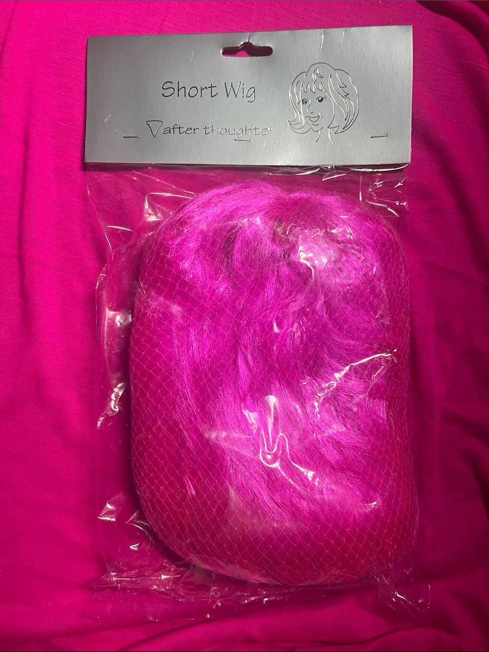 NEW Retro Afterthoughts Halloween Short Wig Hot Pink Neon Fuchsia